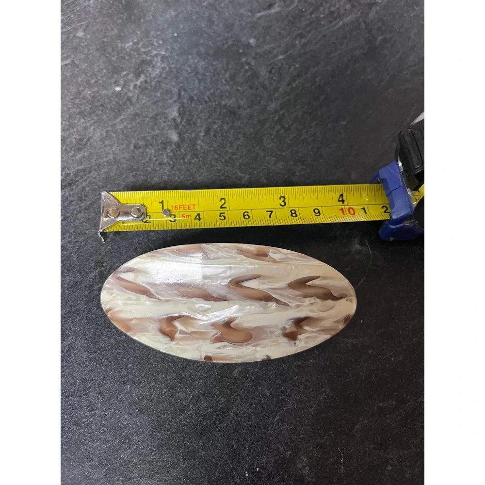 Vintage Made in‎ France Marbled Cream Brown Oval Hair Barrette Clip 3.75 Inch